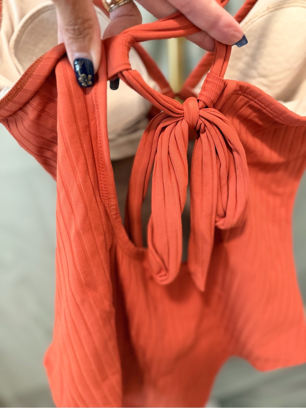 Kona Sol Ribbed One-Piece Swimsuit in Rust - Picture 4 of 6